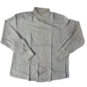 Dockers Dress Shirt White with Blue Plaid Long Sleeve Large